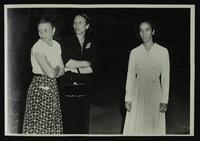 Rosie Hughes and two unidentified women standing outside