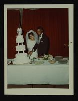 Unidentified groom and Janett[?] Schvola[?] wedding at St. Paul Church, August 196