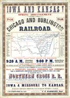 Broadside, Chicago and Burlington Railroad  "Iowa and Kanzas Spring Arrangement", 1856