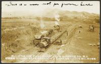 Building the First Railroad in Mckenzie County, North Dakota. Steam Shovel Near Erickson's Camp on Little Missouri River