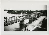 Looking at bridge and dam from Bowersock Mills (1892 Flood)