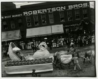 Parade float with swans (Semi-Centennial Parade)