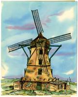 Watercolor of windmill by Orlando E. Wilson