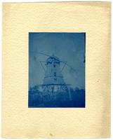 Windmill - Front view with fence in foreground [cyanotype]