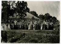 Groups of men and women in front of Bismark Grove Tabernacle