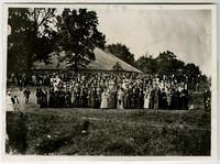 Groups of men and women in front of Bismark Grove Tabernacle