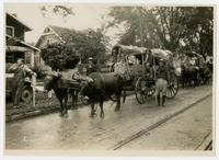 Prairie schooner pulled by oxen