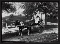 Man and child in pony cart
