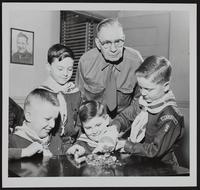 March of Dimes - Cub Scouts collection (L to R) Gary of Spray; Stephen Brown; Corwin Byrn; Fred J. Brown (leader); Bobby Crown.