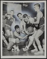Haskell Basketball v. Seaman (L to R) Larry Kessinger (15); Wayne Postoak; Ken Bailey; Bill Meachem (14); Jim Paramore.