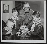 March of Dimes - Cub Scouts collection (L to R) Gary of Spray; Stephen Brown; Corwin Byrn; Fred J. Brown (leader); Bobby Crown.