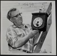 Birdhouses - C. S. Edmonds with wren house from clock.