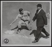 KC Baseball - KC's Hector Lopez tags Yankees Billy Hunter out at third. Complaint to Umpire Honochick and then to (4) Frank Crosetti.
