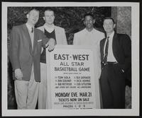 (L to R) Bob Patterson (Tulsa U), Dick Hemric (Wake Forest), Cleo Littleton (Wichita U), Sparky Stalcup, coach of west team.