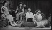 MS Drive - Mrs. David Packwood, physical therapist; kneeling. MS Patients (L to R) Mrs. Edgar Wolfe; Mrs. Billie Anderson; Ruth Quinlan; Mrs. Harry Blakely.