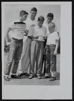 LCC - Junior Golfers (L to R) Bob Driscoll; McGuire; John Wooden; Arnie Garfinkel; John Hanna.