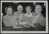 Douglas County Tuberculosis Society Executive Board - (L to R) Mrs. Emma Berg, county superintendent; Mrs. Frank Page, Eudora; Dr. Parke Woodard, Lawrence; Mrs. Harold Guest, Baldwin; C. E. Decker, Lawrence.