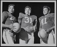 Haskell Football - (L to R) Tom Johnson, 40; Thurman Moore, 31; Franklin Wesho, 41.