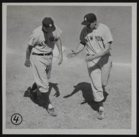KC Baseball - KC's Hector Lopez tags Yankees Billy Hunter out at third. Complaint to Umpire Honochick and then to (4) Frank Crosetti.