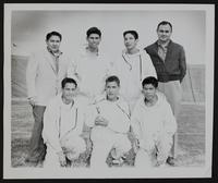 Haskell Cross Country (front L to R) Ray Wilson; Billy Mills; Amos Carnes; (back) Carlos Toyebo; Clifton Brokeshoulder; Ted Lewis; Tony Coffin.