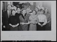 Lawrence Shops - Jay Shoppe - back row (L to R) Jim Schubert; Miss Pat Allison; Mrs. Harry Dauberman; Mrs. Robert Davis; Miss Barbara Hodgson. (Front row) Miss Ruth Roney; Mrs. J. A. Duffy; Mrs. Leo Eller; Mrs. Don Shaw (ad)