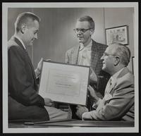 Journal World - Awarded citation of Achievement (L to R) Bill Mayer; Richard Clarkson; Dolph Simons.