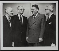 Lawrence Kiwanis (L to R) Mayor Christ Kraft; Stewart S. Bloss, Winfield; Don E. Engdahl, Kiwanis international; Guy Keeler.