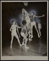 Haskell basketball - vs Salina Sacred Heart (L to R) Charles Rogers (15); Ken Bailey (12); Elliott Ryal (22); Jerry Brungardt (45); Willie Sevier (20)