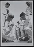 Highway Patrol - Measuring skid marks - Lee Affholder (left) and Bob Powell.