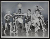 LHS Basketball (L to R) Joe Eichorn, HP&#39;s Bob Hamilton, Ronnie Jones, Larry Kelly, Chuck McIntyre, Bob Welcher.