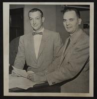 1955 March of Dimes - Jack Maxwell, Chairman of 1955 drive (Left) and Martin Jost, Chairman Douglas County Chapter of National Foundation for Infantile Paralysis.