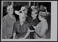 Clubs - Past Noble Grands &quot;funny hat day&quot; (L to R) Ollie Bruchmiller; May Rowley; Nannie L. Ireland; Mae Noever; Edith Benson in center.