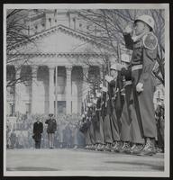 Inauguration - Fred Hall and Maj. Gen. Joe M. Nickell, State adjutant General Inspect Kansas National Guard Troops.