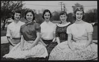 LHS cheerleaders (L to R) Virginia Cox; Sharon Ward, head Cheerleader; Judy Long; Jeannie Wheeler; Nancy Miller.