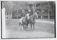 Portrait of Lt. B. F. Brown and Soldier Mounted on Horses, One Man Holding Polo Mallet