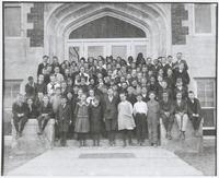 Junior High School Class in Front of Building