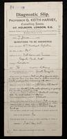 Diagnostic intake slip from the practice of Professor G. Keith-Harvey, completed in W. M. Rossetti's hand