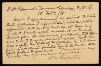 Postcard to "Profr. Chew", Bryn Mawr College, Bryn Mawr PA.