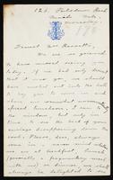 Letter to &quot;Dearest Mrs Rossetti&quot; (Lucy Madox Brown Rossetti?)