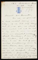 Letter to "Dearest Mrs Rossetti" (Lucy Madox Brown Rossetti?)