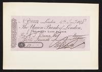 Cheque to the order of H. [Henry] T. [Treffrey] Dunn for 50 pounds