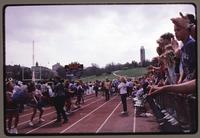 Cheerleaders perform for fans and media in Memorial Stadium