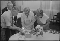 The group celebrates a birthday