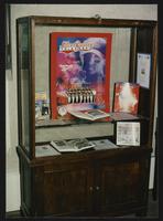 Women's sports exhibit display case in library