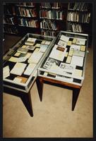 Library exhibition display cases with archival materials