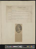 [23] Budget dated 11-17-1908, from Carrie Watson to Chancellor Strong/ newspaper clipping: 1-1- 1902 Topeka Capital, article and portrait of Carrie Wa...